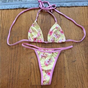 Fae Swim Yellow and Pink Floral Bikini Set XS